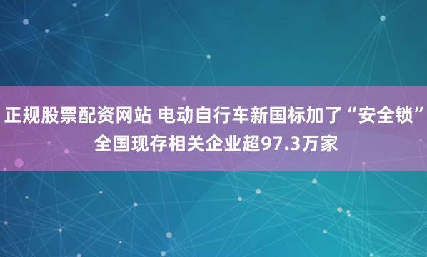 正规股票配资网站 电动自行车新国标加了“安全锁” 全国现存相关企业超97.3万家